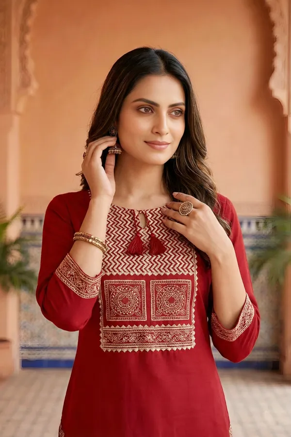Red_Jaipuri_Cotton_Kurta_Pant_Dupatta_Set_With_Printed_Yoke_And_Dupatta