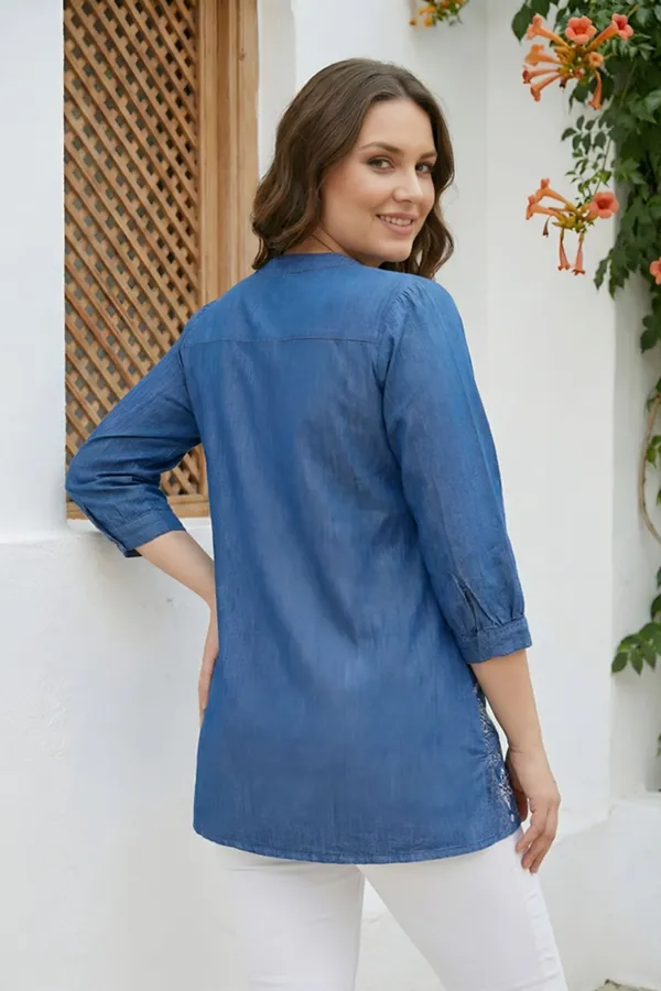 Women_Indo_Western_Denim_Short_Kurti_With_Ban_Collar