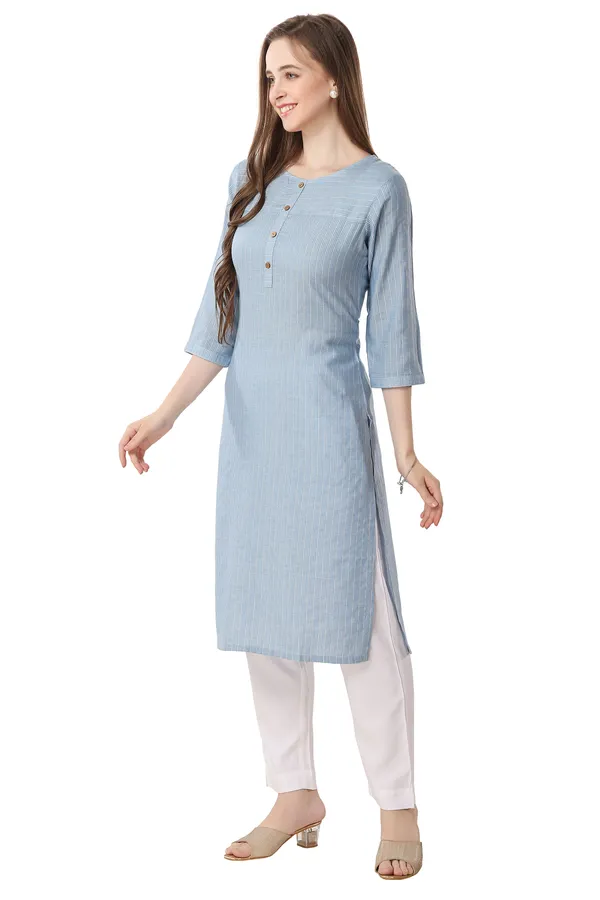 keshubaba_Blue_Long_Kurta_With_Silver_Strips