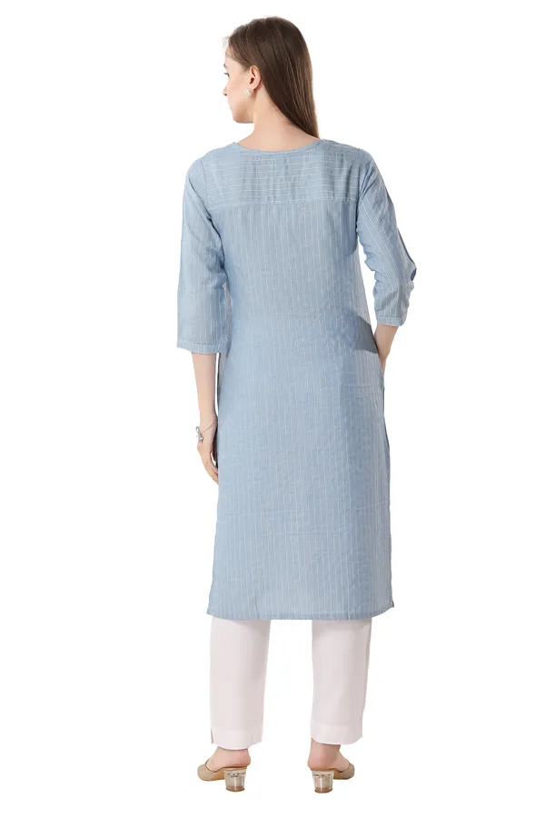 keshubaba_Blue_Long_Kurta_With_Silver_Strips