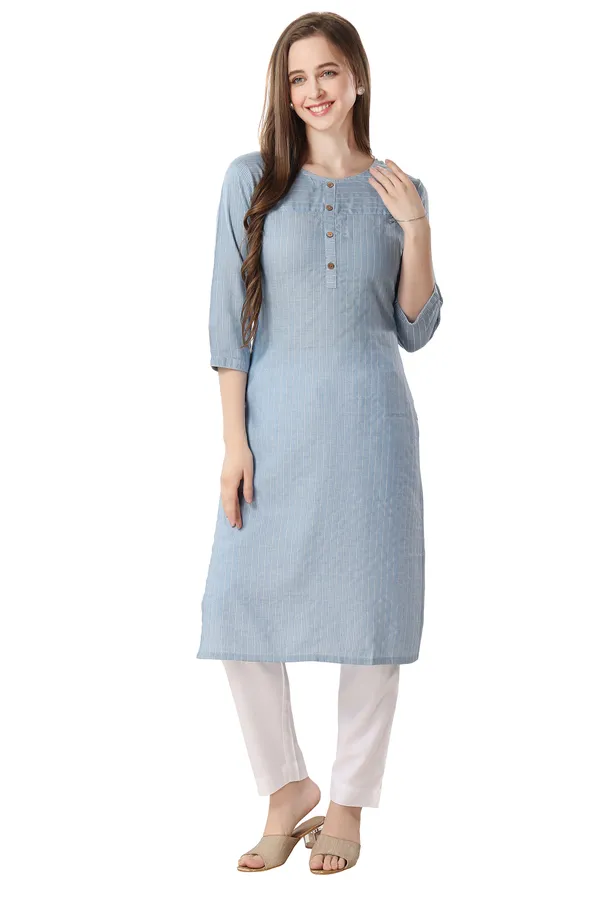 keshubaba_Blue_Long_Kurta_With_Silver_Strips