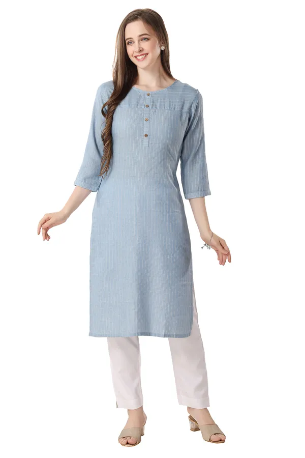 keshubaba_Blue_Long_Kurta_With_Silver_Strips