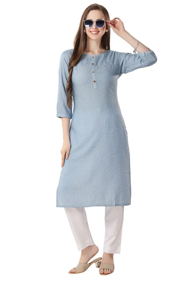 keshubaba_Blue_Long_Kurta_With_Silver_Strips