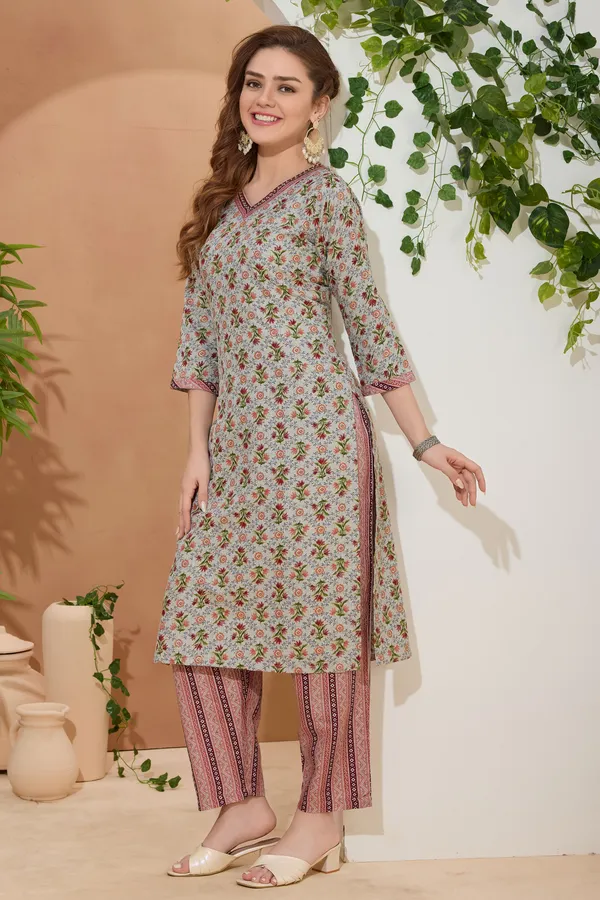 Runway_Gray_V_Neck_Kurti_Pant_Suit_For_Women