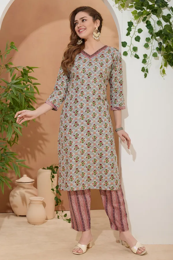 Runway_Gray_V_Neck_Kurti_Pant_Suit_For_Women