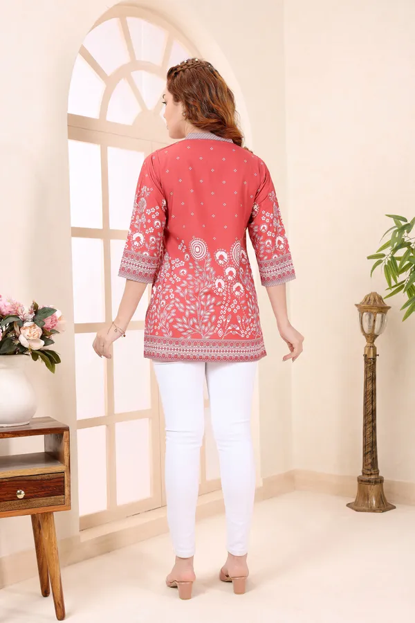 Red_Cotton_Short_Kurti_Tunic_Top_with_Floral_Print_for_Women