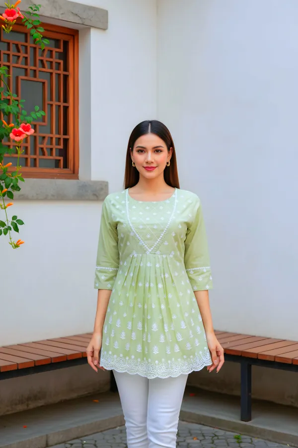 Women_Light_Green_Chikankari_Embroidered_Peplum_Short_Kurti