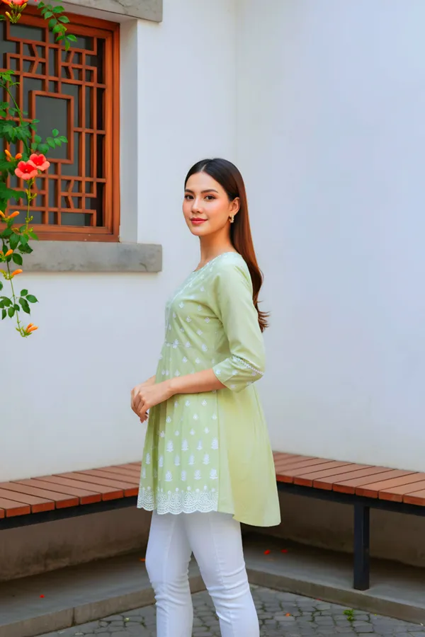 Women_Light_Green_Chikankari_Embroidered_Peplum_Short_Kurti