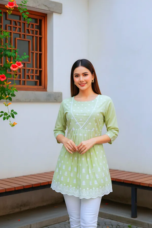 Women_Light_Green_Chikankari_Embroidered_Peplum_Short_Kurti