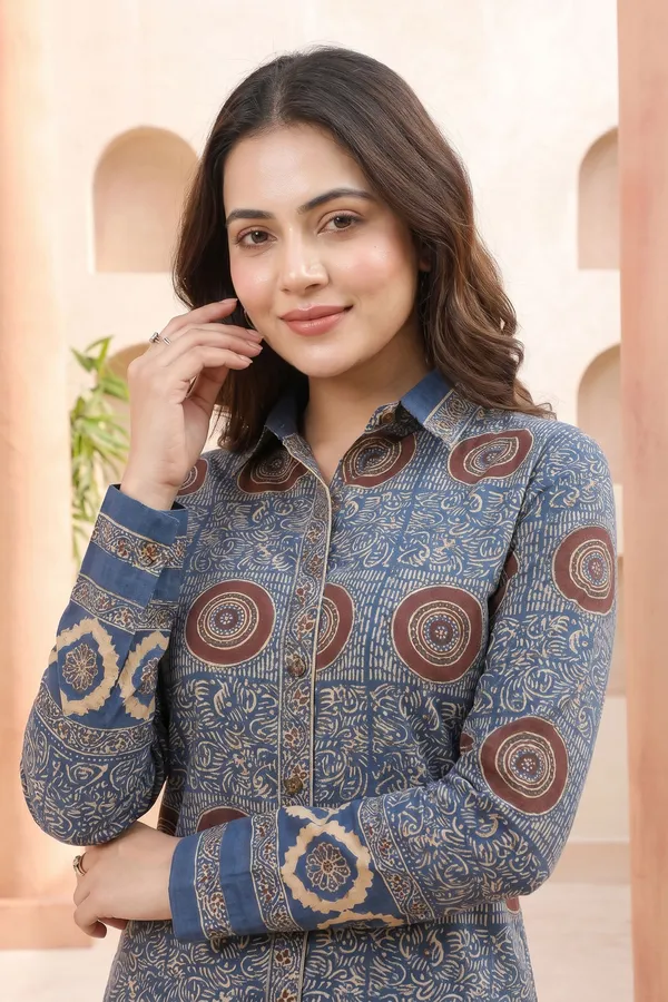 Womens_Modal_Silk_Slate_Blue_Printed_Shirt_Style_Tunic_Top