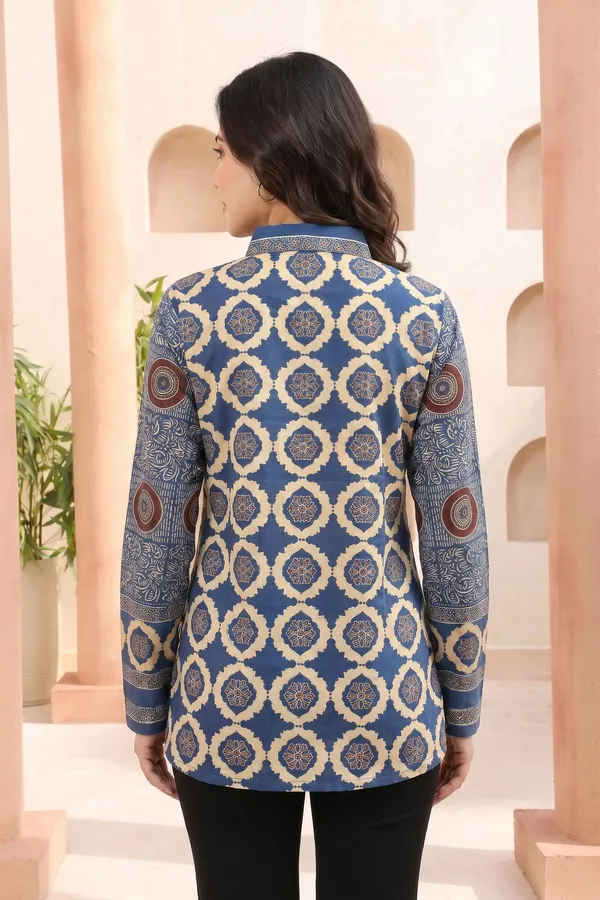 Womens_Modal_Silk_Slate_Blue_Printed_Shirt_Style_Tunic_Top