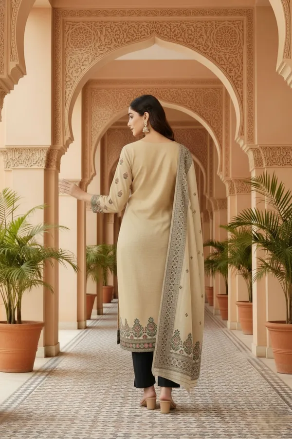 Beige_Banarasi_Chanderi_Handwoven_Women_Three_Piece_Long_Kurta_Set
