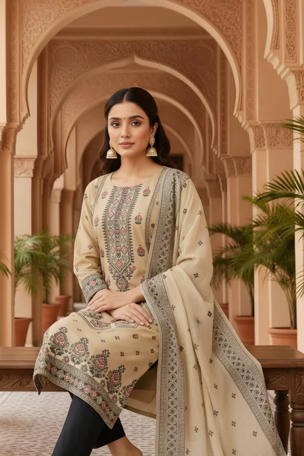 Beige_Banarasi_Chanderi_Handwoven_Women_Three_Piece_Long_Kurta_Set