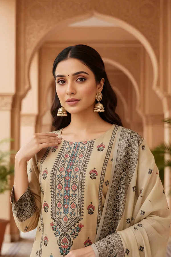 Beige_Banarasi_Chanderi_Handwoven_Women_Three_Piece_Long_Kurta_Set