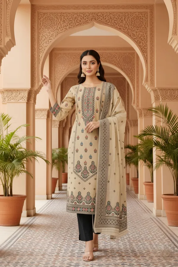 Beige_Banarasi_Chanderi_Handwoven_Women_Three_Piece_Long_Kurta_Set