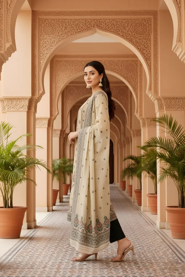 Beige_Banarasi_Chanderi_Handwoven_Women_Three_Piece_Long_Kurta_Set