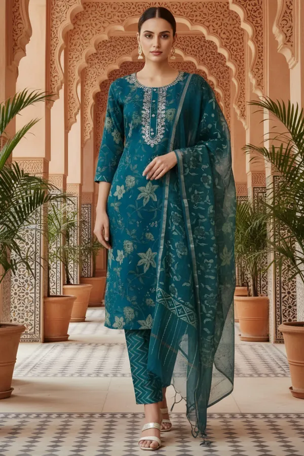 Blue_Jaipuri_Print_Cotton_3_Piece_Suit_Set_with_Zari_Embroidered_Neckline