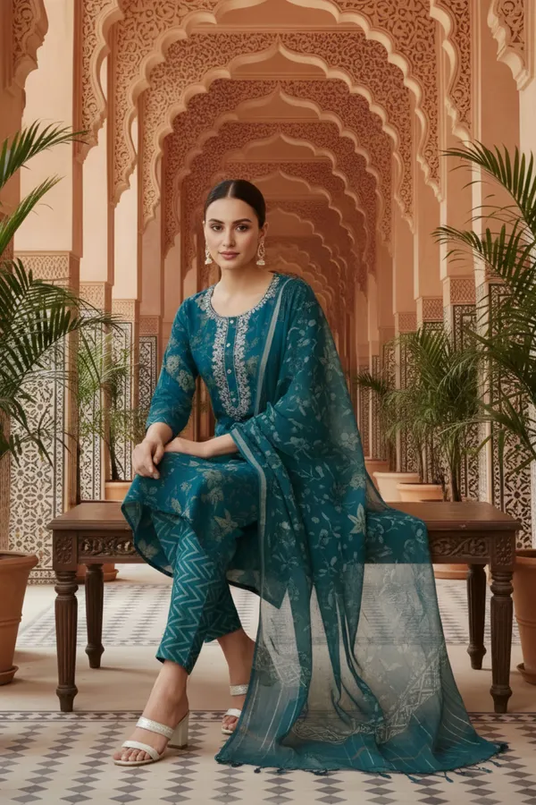 Blue_Jaipuri_Print_Cotton_3_Piece_Suit_Set_with_Zari_Embroidered_Neckline