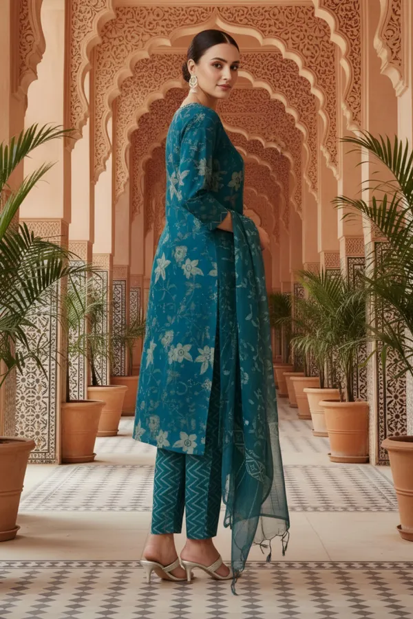 Blue_Jaipuri_Print_Cotton_3_Piece_Suit_Set_with_Zari_Embroidered_Neckline