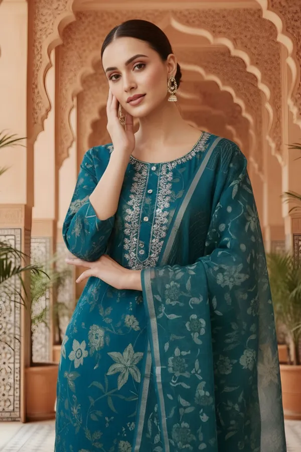 Blue_Jaipuri_Print_Cotton_3_Piece_Suit_Set_with_Zari_Embroidered_Neckline