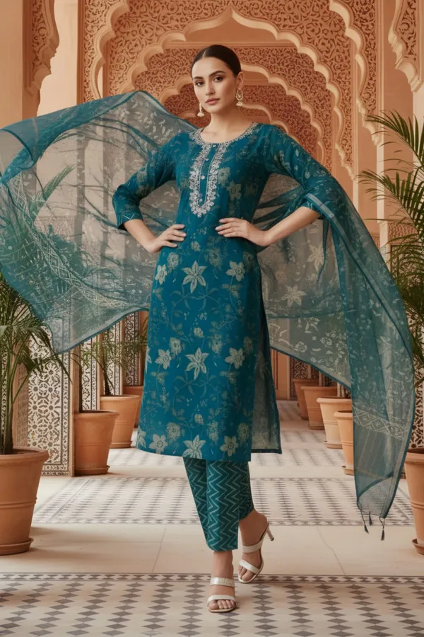 Blue_Jaipuri_Print_Cotton_3_Piece_Suit_Set_with_Zari_Embroidered_Neckline