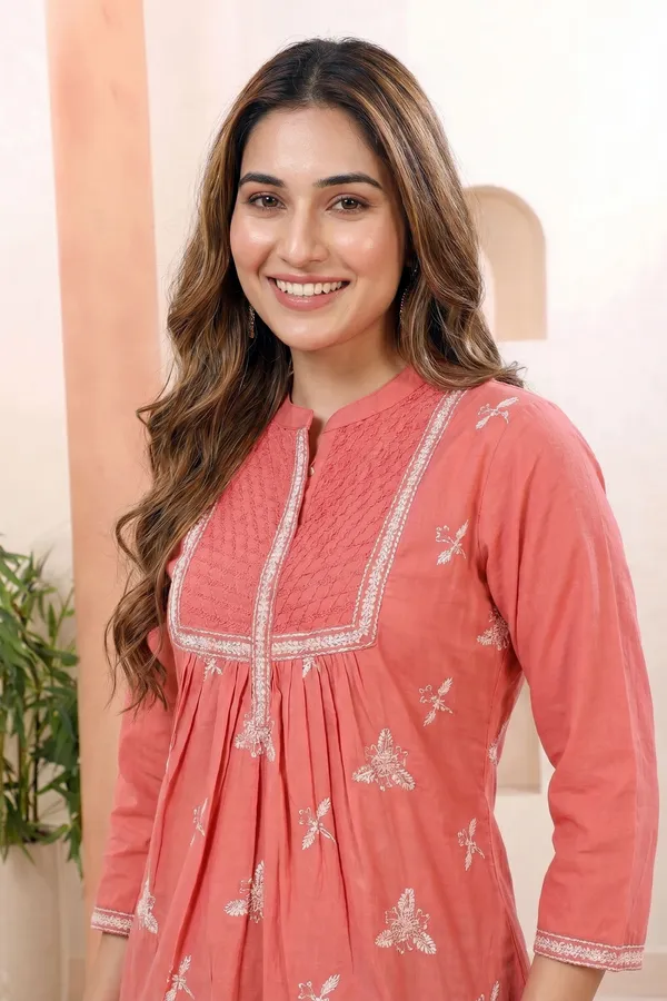 Pure_Cotton_Coral_Embroidered_Womens_Tunic_with_Elegant_Floral_Design