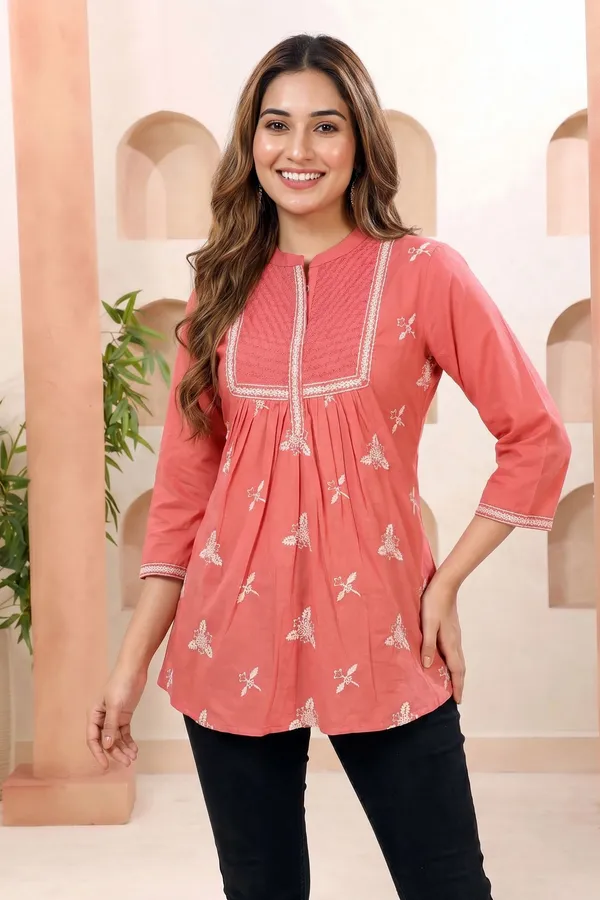 Pure_Cotton_Coral_Embroidered_Womens_Tunic_with_Elegant_Floral_Design