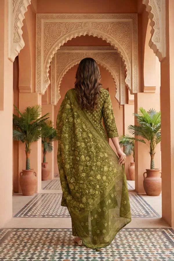 Green_Jaipuri_Print_Cotton_Kurta_Pant_Dupatta_3PC_Set_for_Women