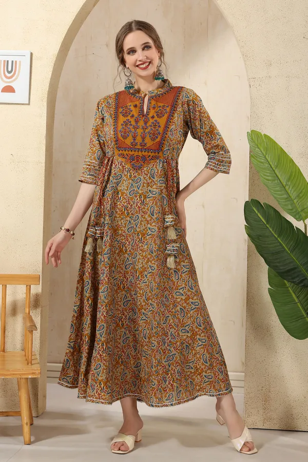 Mustard_Cotton_Paisley_Print_Anarkali_With_Embroidery_Yoke_and