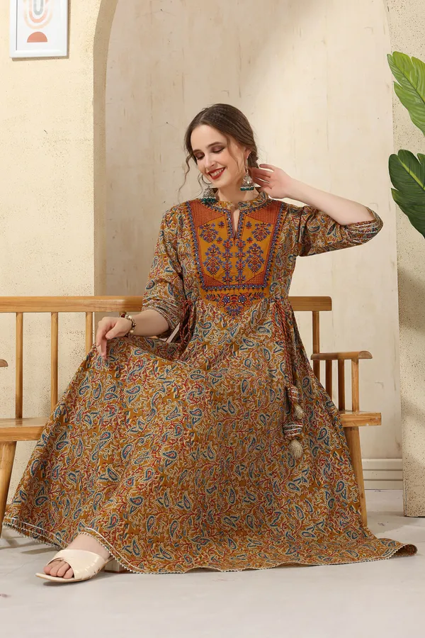 Mustard_Cotton_Paisley_Print_Anarkali_With_Embroidery_Yoke_and