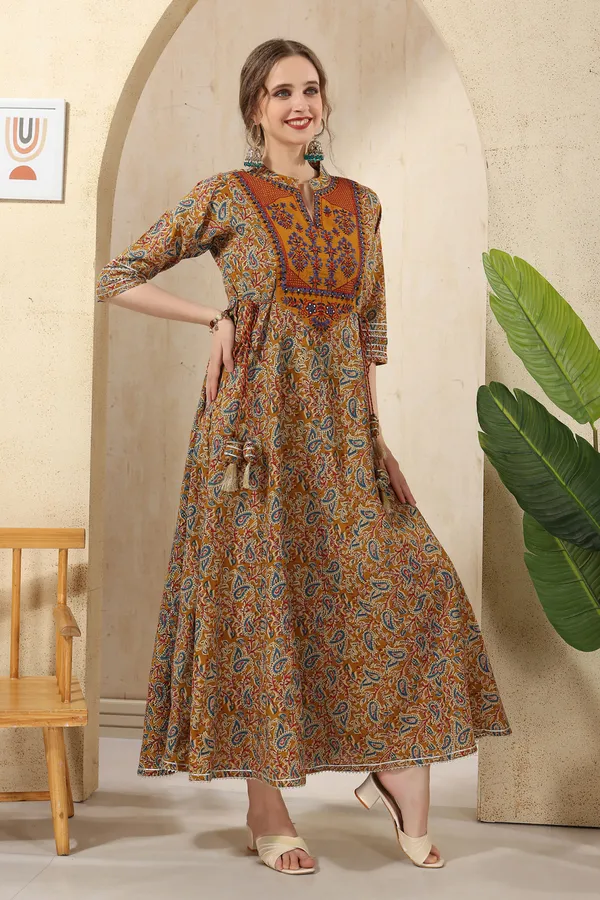 Mustard_Cotton_Paisley_Print_Anarkali_With_Embroidery_Yoke_and