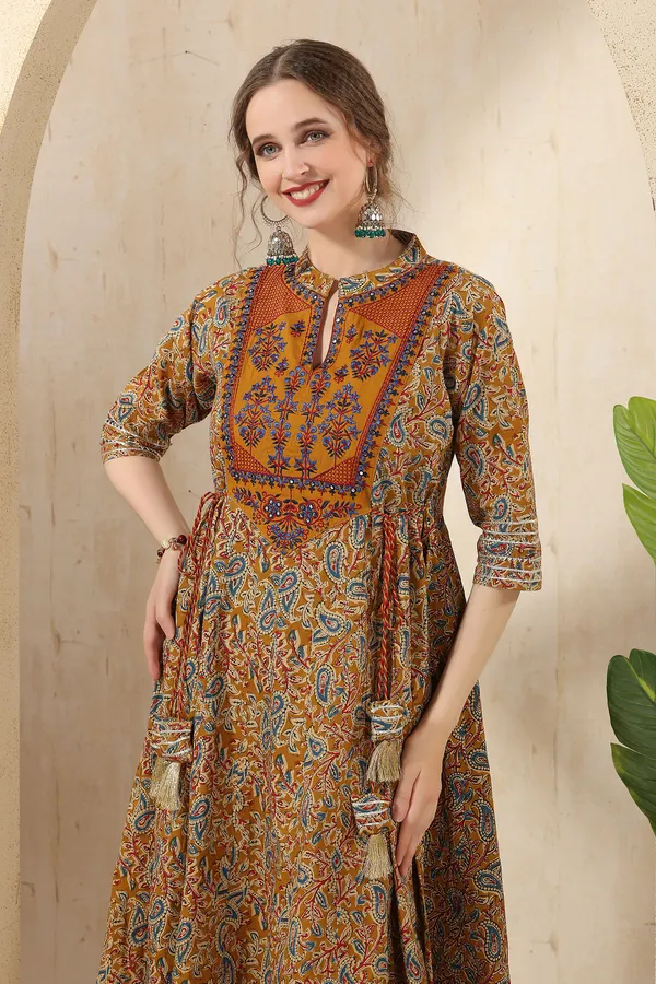 Mustard_Cotton_Paisley_Print_Anarkali_With_Embroidery_Yoke_and