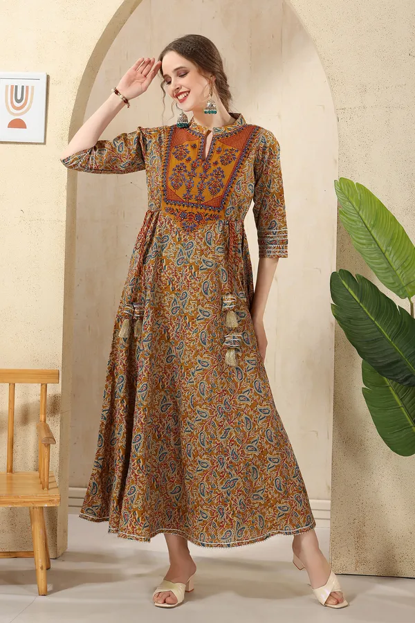 Mustard_Cotton_Paisley_Print_Anarkali_With_Embroidery_Yoke_and