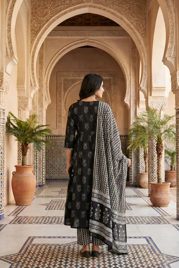 Black_Jaipuri_Print_Cotton_Flared_3_Piece_Suit_Set_with_Dupatta_for_Women