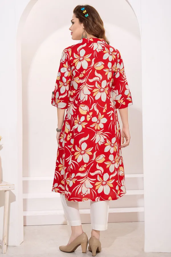 Red_Linen_Cotton_Princess_Cut_Long_Kurta_For_Women