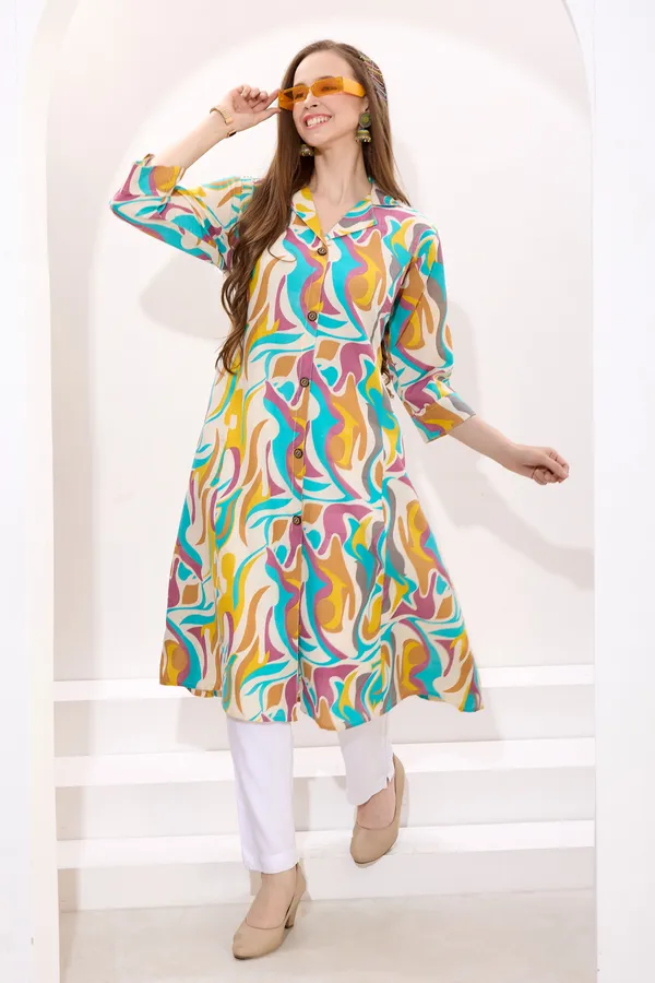 Multicolor_Linen_Cotton_Princess_Cut_Long_Kurta_For_Women