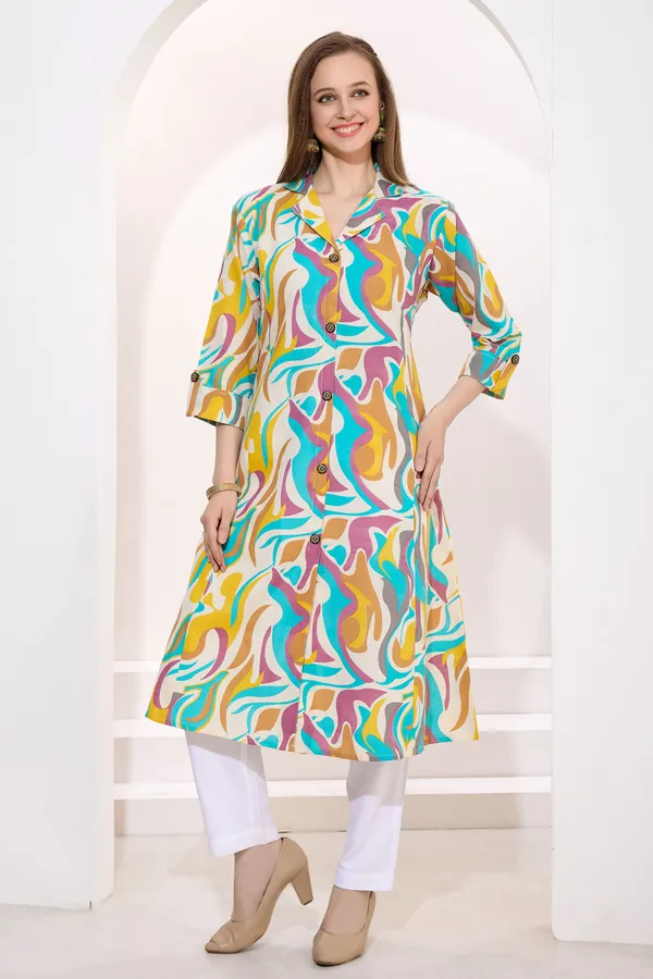 Multicolor_Linen_Cotton_Princess_Cut_Long_Kurta_For_Women