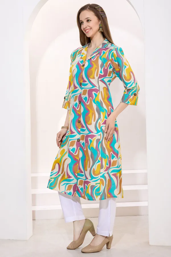 Multicolor_Linen_Cotton_Princess_Cut_Long_Kurta_For_Women