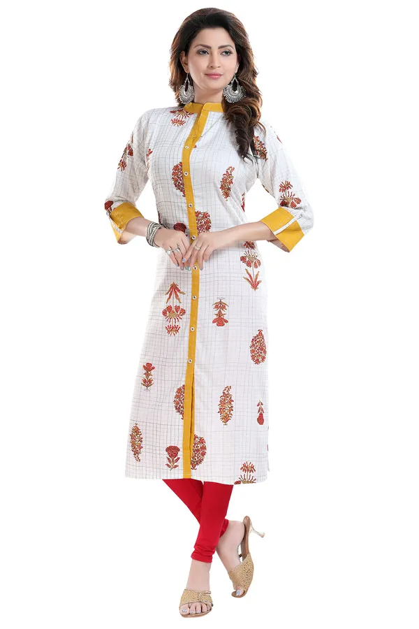 Vibrance_Checkered_White_and_Yellow_Rayon_Cotton_Long_Kurti_for_Women