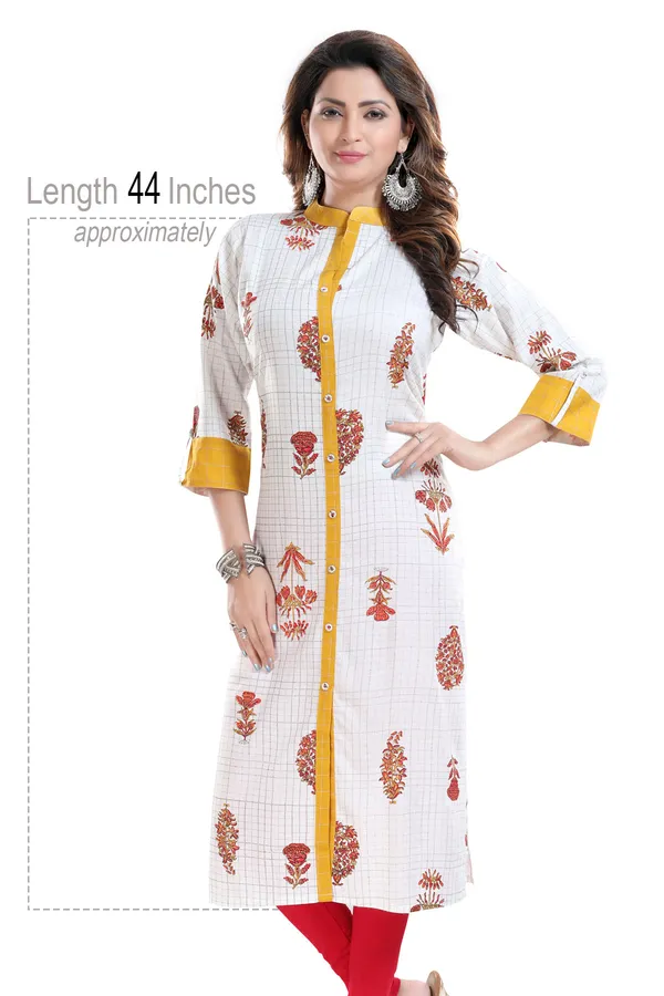 Vibrance_Checkered_White_and_Yellow_Rayon_Cotton_Long_Kurti_for_Women