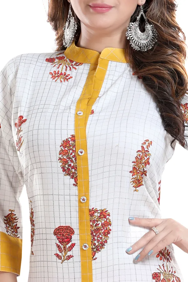 Vibrance_Checkered_White_and_Yellow_Rayon_Cotton_Long_Kurti_for_Women