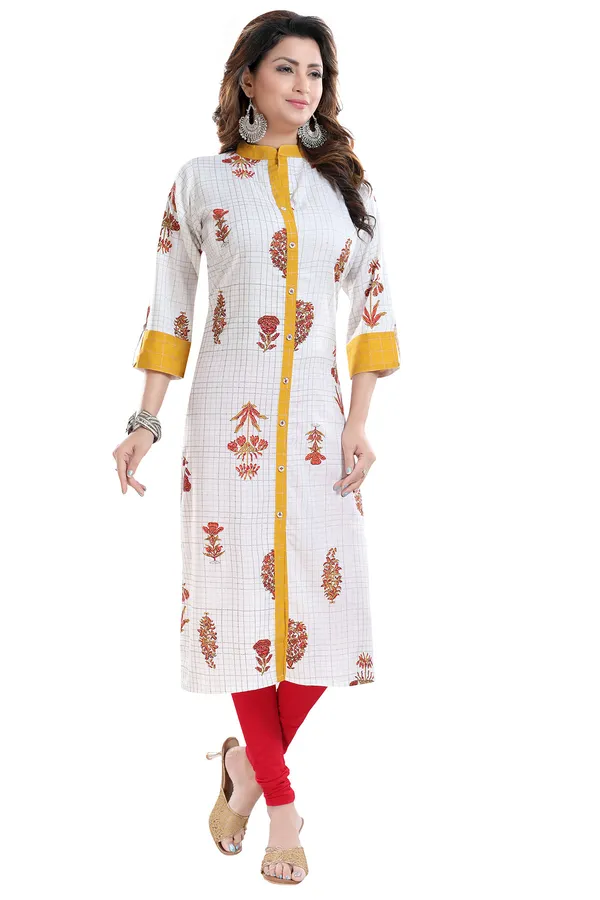 Vibrance_Checkered_White_and_Yellow_Rayon_Cotton_Long_Kurti_for_Women