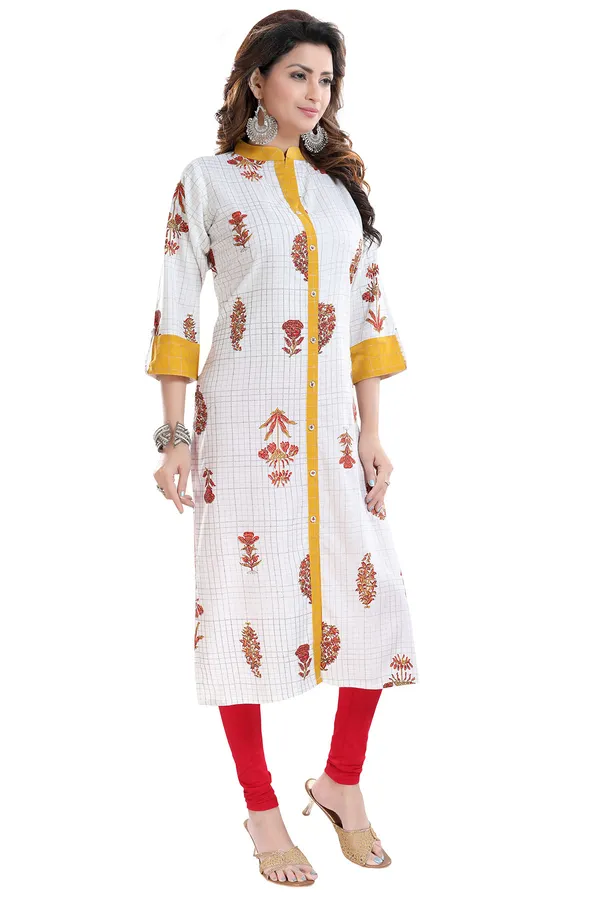 Vibrance_Checkered_White_and_Yellow_Rayon_Cotton_Long_Kurti_for_Women