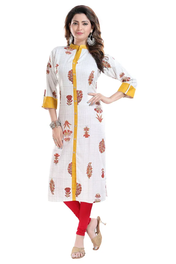 Vibrance_Checkered_White_and_Yellow_Rayon_Cotton_Long_Kurti_for_Women