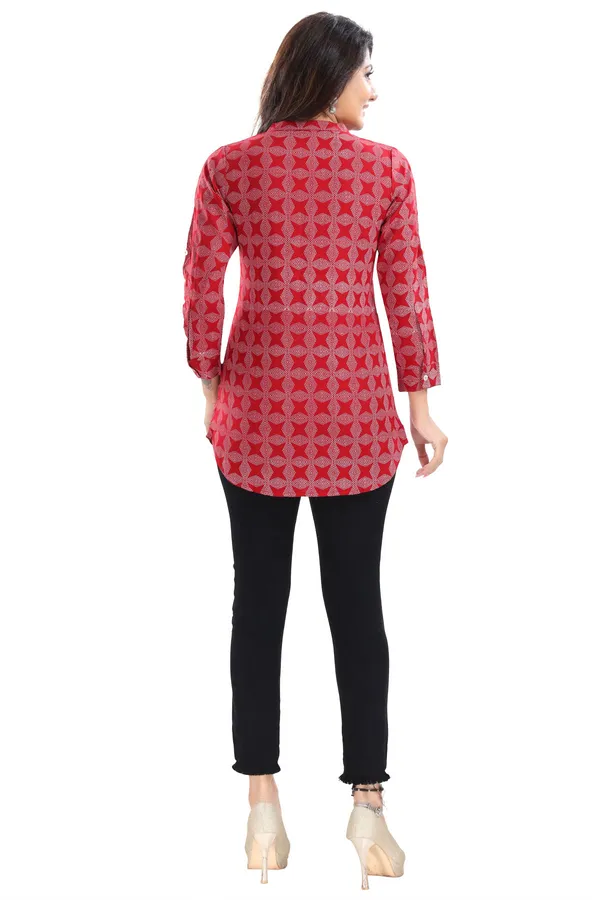 Supreme_Style_Red_Rayon_Cotton_Geometric_Print_Short_Tunic_Top