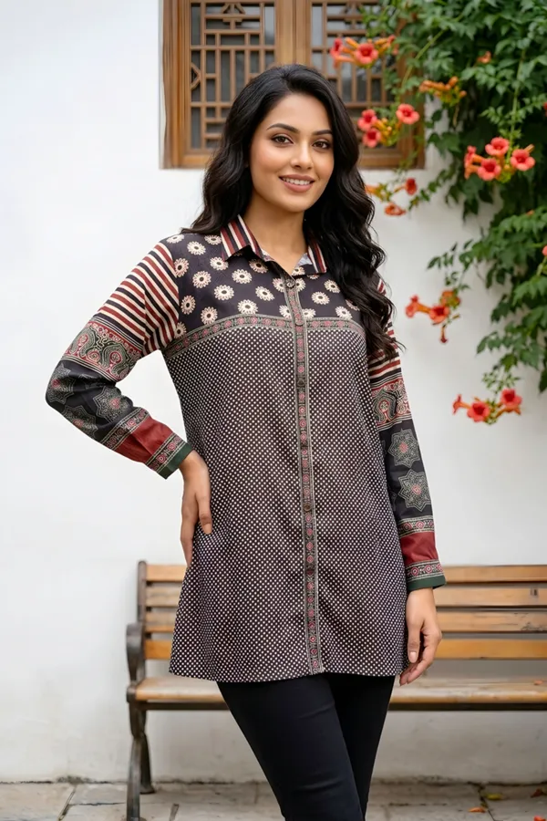 Black_Womens_Modal_Azrakh_Print_Shirt_Style_Kurti_Top