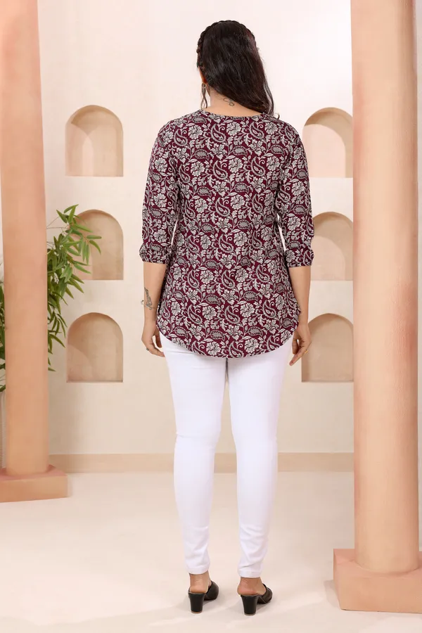 Divine_Wine_Paisely_Print_Round_Neck_Short_Tunic_Top_for_Women