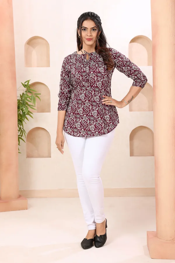 Divine_Wine_Paisely_Print_Round_Neck_Short_Tunic_Top_for_Women