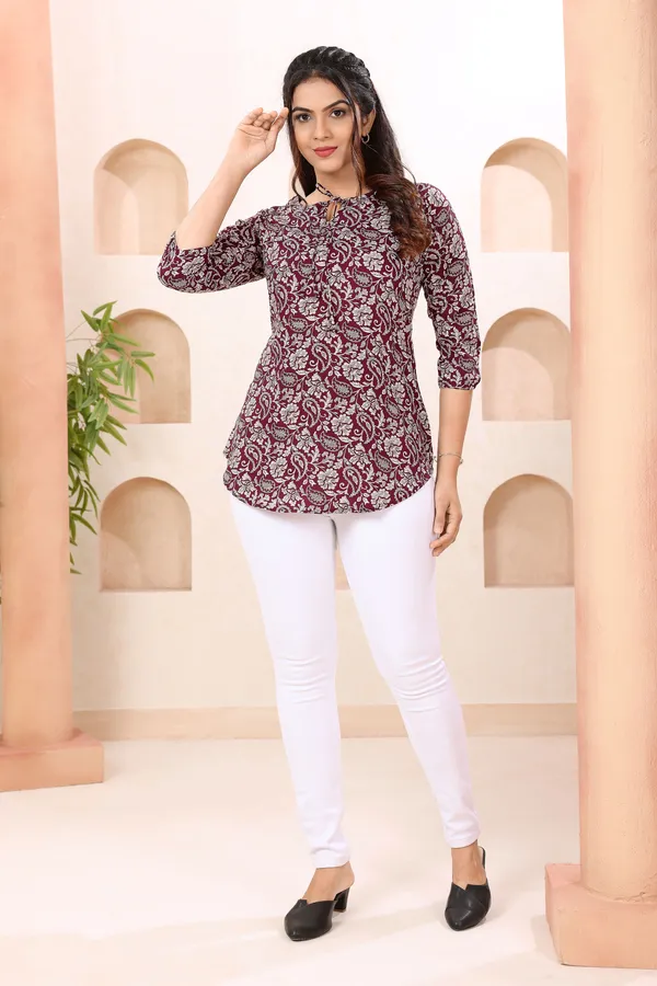 Divine_Wine_Paisely_Print_Round_Neck_Short_Tunic_Top_for_Women