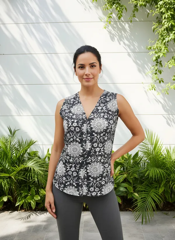 Black_Dabu_Print_Waist_Coat_Style_Kurti_Top